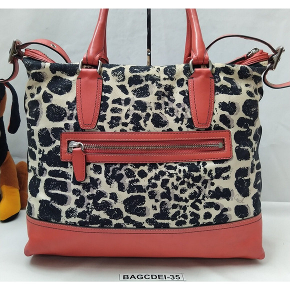 Coach Rory Multicolor Ocelot Cheetah Canvas Leather Trim Satchel Shoulder Bag - Picture 2 of 16